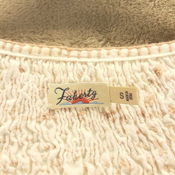 Faherty Women Sz S Cream Naomi 100% Organic Cotton Embroidered Peasant Blouse - Picture 2 of 10